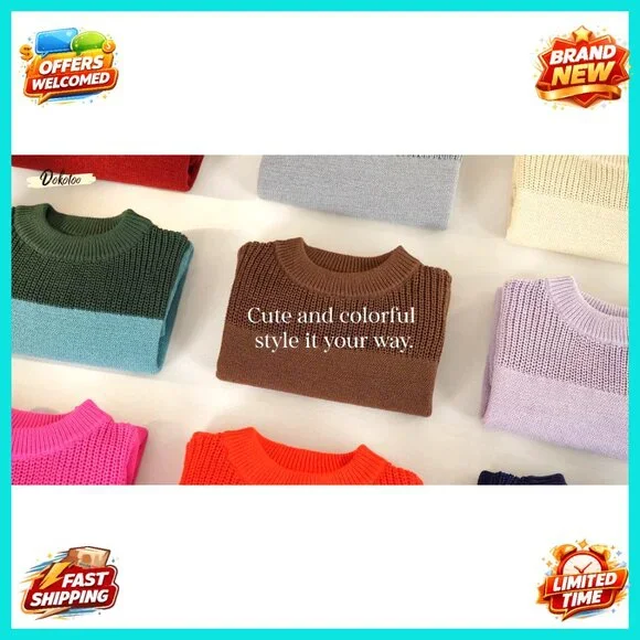 Women's Long Sleeve Crewneck Pullover Sweater Loose Fit Knit Casual